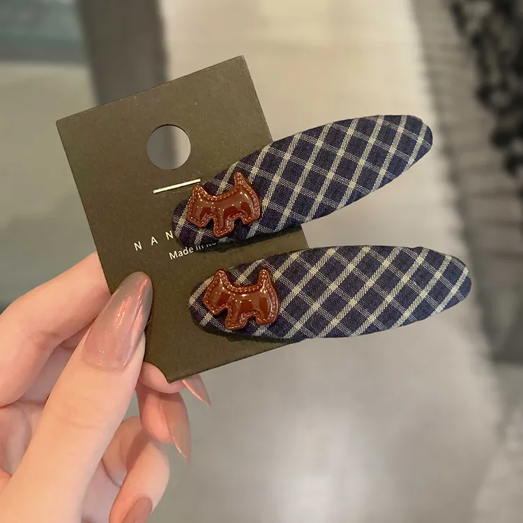 韩国ins风格纹狗狗掰掰夹懒人bb夹甜美鸭嘴夹女侧边刘海碎发夹子