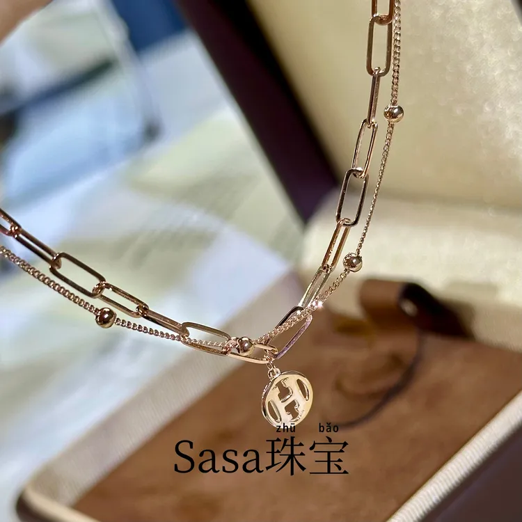 18k玫瑰金手链【双层H】圣诞节送礼时尚大方款