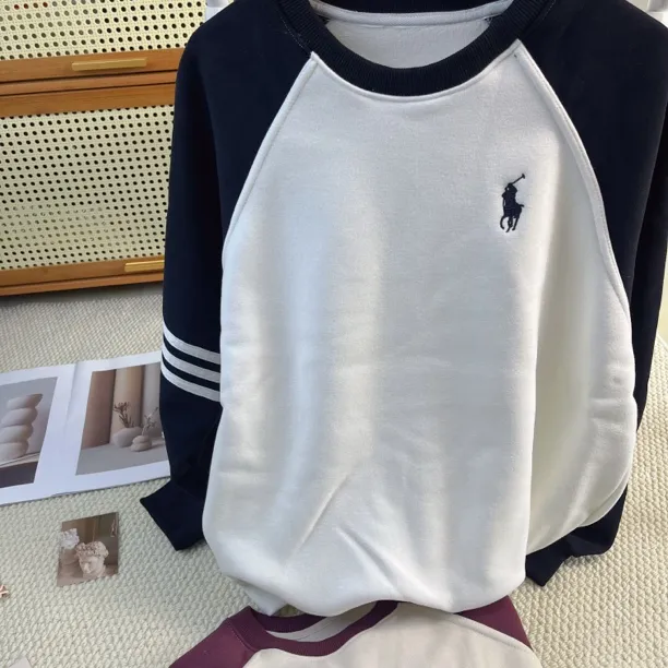 韩版圆领插肩袖刺绣加绒卫衣女秋冬宽松时尚休闲百搭长