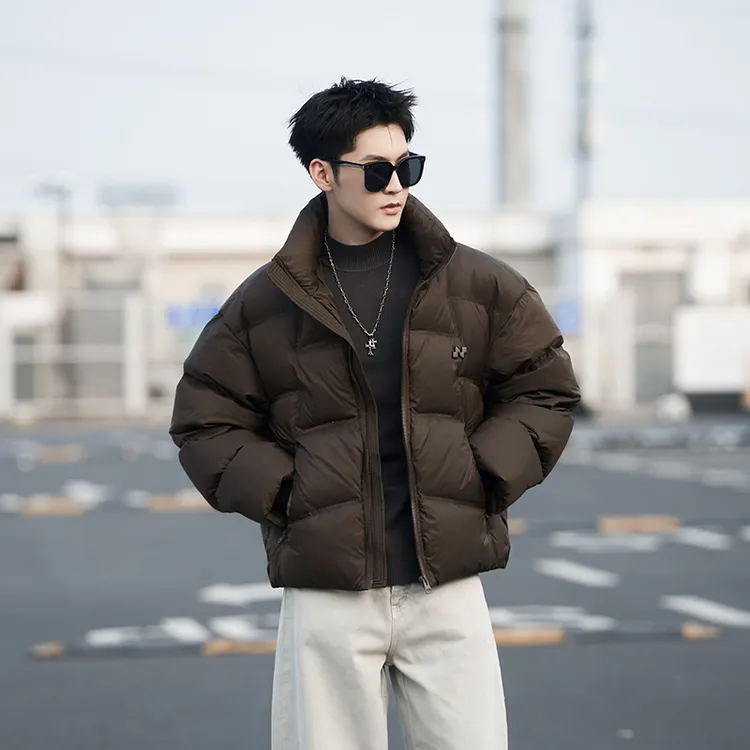 痞帅咖色轻便保暖羽绒服男装2025年新款冬季潮牌修身加厚短款外套