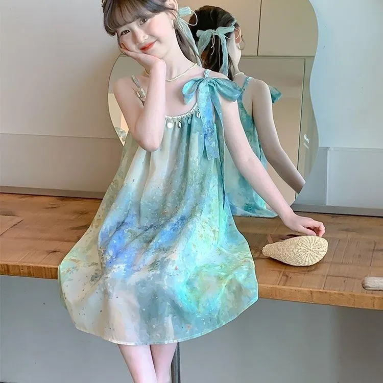 女童夏装连衣裙2025新款洋气儿童夏季吊带裙子女孩大童海边沙滩裙