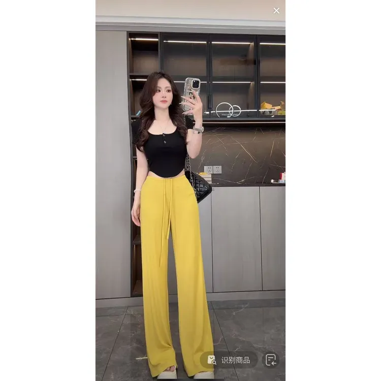 曼曼【遛弯垂垂裤】弹力显瘦休闲螺纹针织直筒阔腿裤