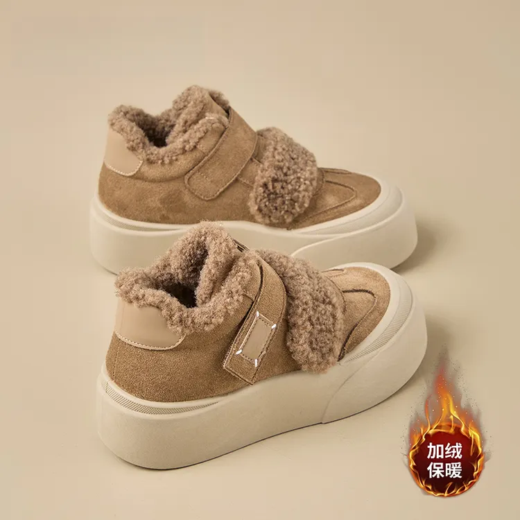 苏苏严选厚底加绒板鞋女2025冬季新款高帮毛毛棉鞋休闲保暖雪地靴