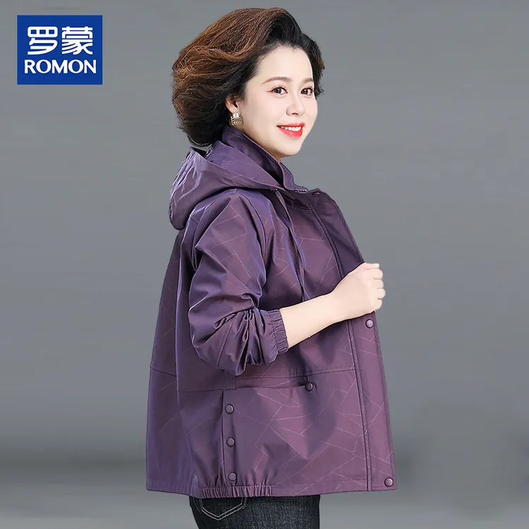罗蒙妈妈装秋季休闲外套2025新款中年时尚上衣中老年女连帽风衣