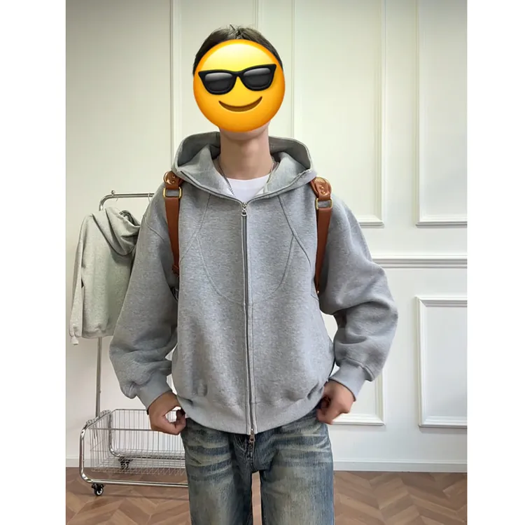 cleanfit短款重磅卫衣男款秋冬结构拼接设计感连帽开衫双拉链外套