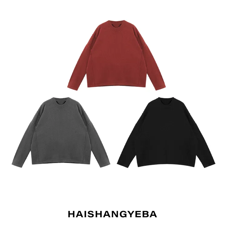 【海上叶爸】新款2025秋冬百搭羊毛圆领套头宽松纯色厚款毛衣