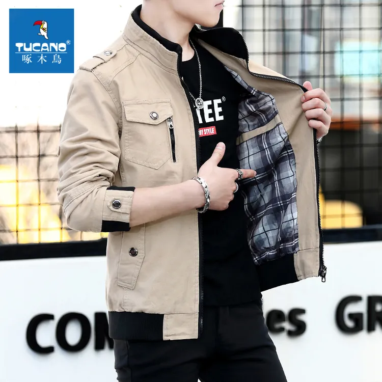 啄木鸟工装夹克男士秋冬季修身茄克衫2025新款男装多口袋休闲外套