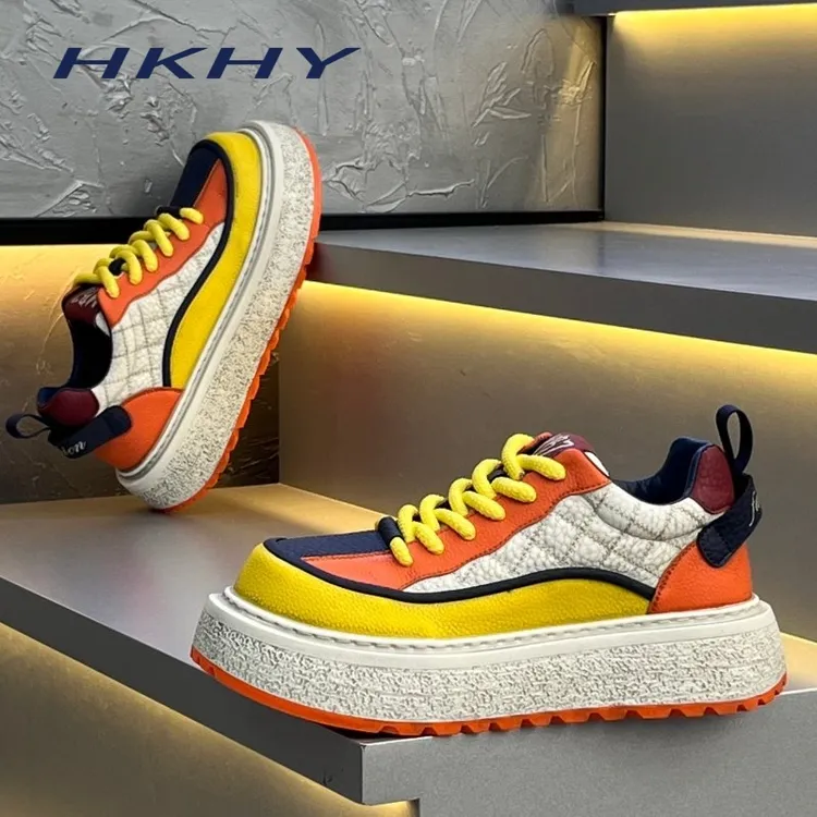 HKHY2026男鞋四季款时尚厚底百搭低帮系带男士休闲鞋潮流拼色