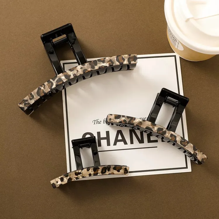 法式老钱风复古豹纹一字抓夹轻奢盘发时尚发夹A8075