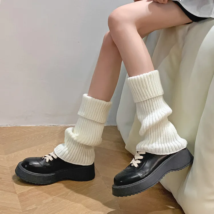 秋冬翻边袜套宽松款堆堆袜女护腿套纯色百搭针织脚套韩版ins潮袜