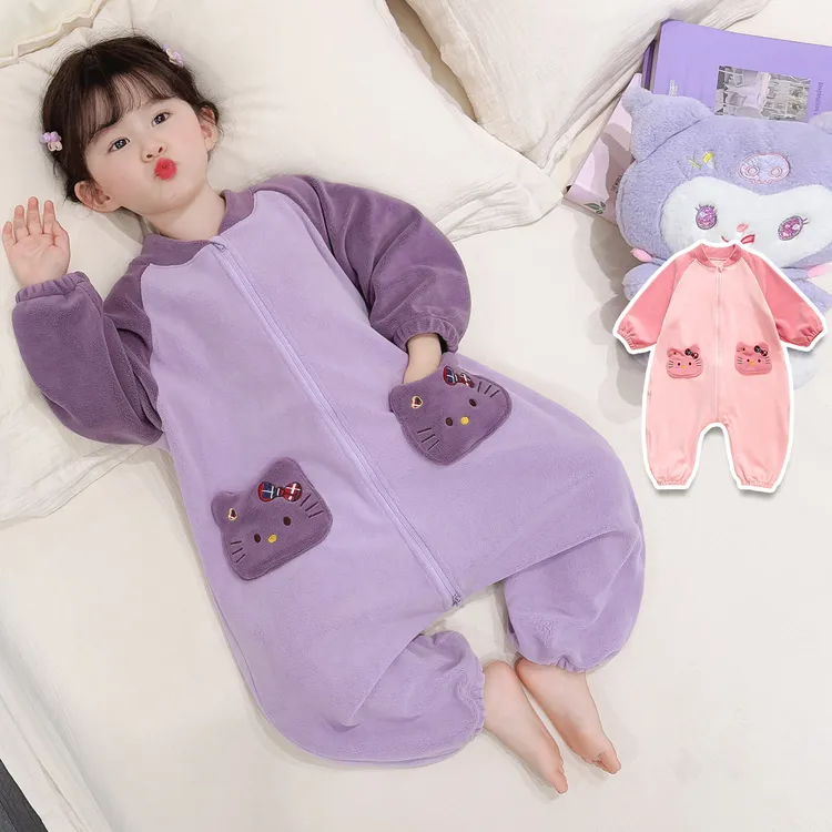 女童睡衣冬季儿童加厚奥粒绒连体家居服防踢保暖女宝宝睡袋爬爬服