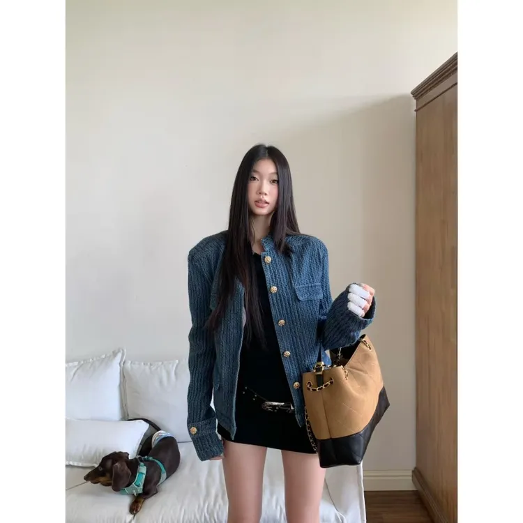 withmin凉皮 京亚冷修 辣妹百搭长袖牛仔设计感短款外套女2524039