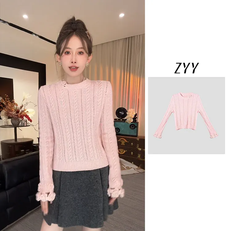ZYY【落川予梦】2025S/S新款手工钩花圆领针织衫X25DZZ05613