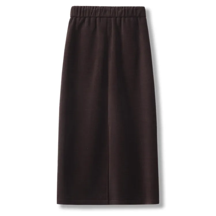 韩国咖色后开叉灯芯绒半身裙女秋季新款加绒加厚高腰显瘦中长裙子