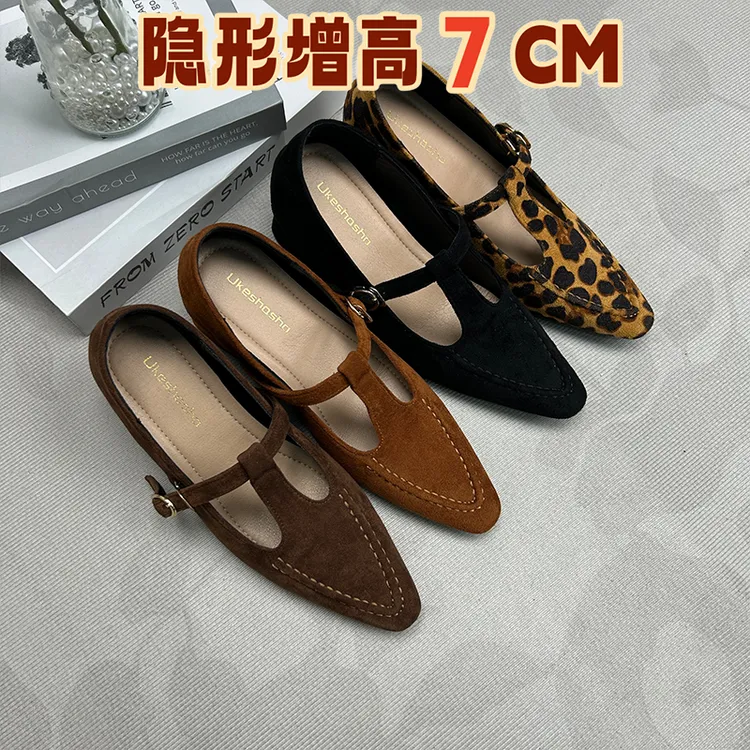 内增高7CM复古尖头玛丽珍女鞋2025新款小个子时尚法式高跟单鞋女