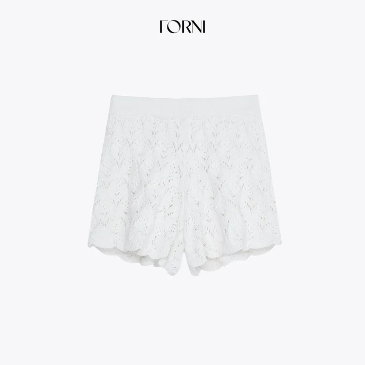 FORNI 时髦范本 100全棉针织镂空提花针织短裤2025秋
