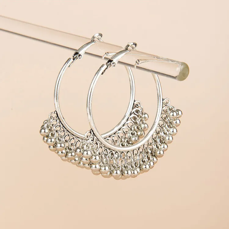 合金耳饰 女耳环欧美民族风圆球流苏款耳饰百搭古风素款配饰耳圈