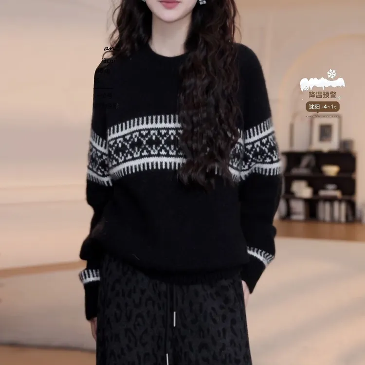 韩系圆领慵懒风高级感显瘦漂亮毛衣2025新款百搭时尚减龄针织上衣