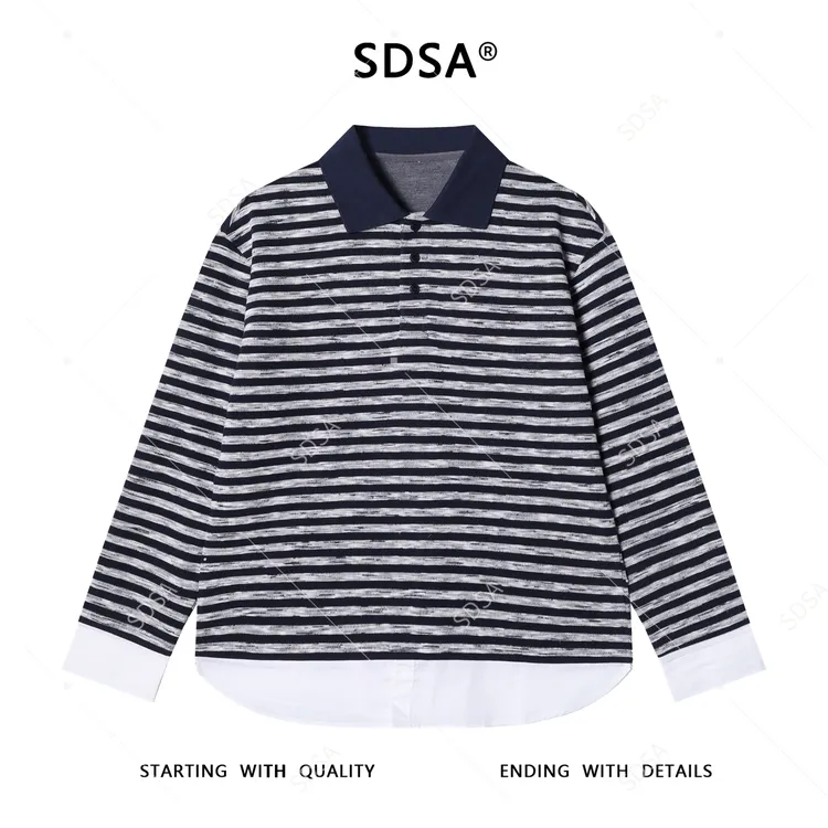 SDSA男士秋冬新款痞帅男装韩版撞色条纹polo衫拼接下摆设计百搭