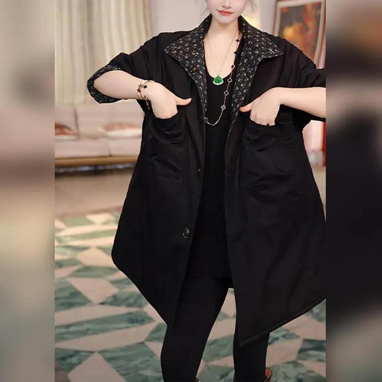 时尚休闲宽松显瘦加厚保暖棉衣女冬季新款气质双面穿立领棉服外套