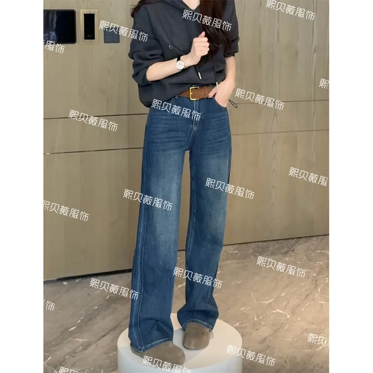 熙贝薇 欧货秋冬新款加绒加厚磨毛长裤显瘦带腰带牛仔裤 G5567