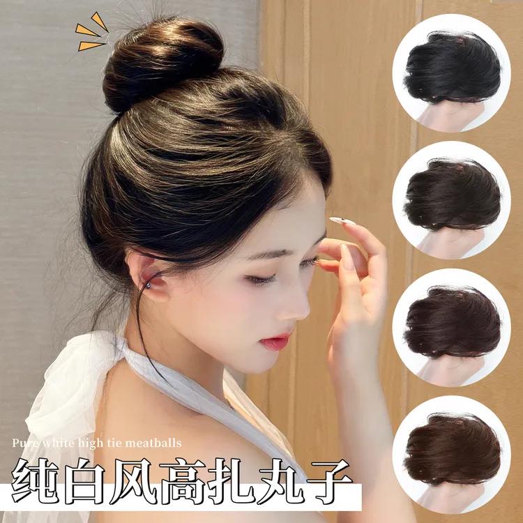 纯白风高扎丸子头假发发圈自然蓬松增发量仿真花苞头懒人盘发神器