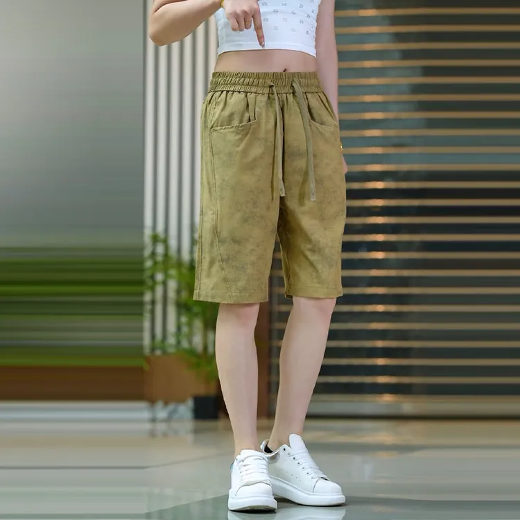 美式复古运动短裤男夏季宽松五分裤防水速干百搭扎染休闲抽绳裤子