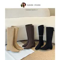 【月月专属】法式方头简约精致百搭内增高直筒坡跟女靴 4CM/胭脂