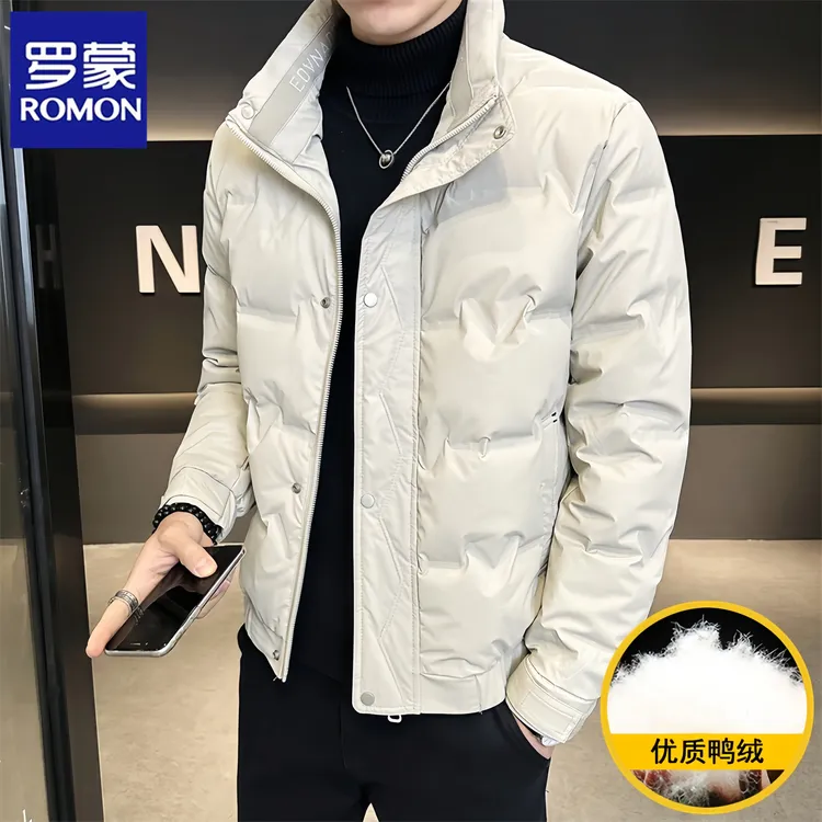 罗蒙男士羽绒服2025冬季新款潮牌立领轻薄短款休闲外套加厚抗寒服