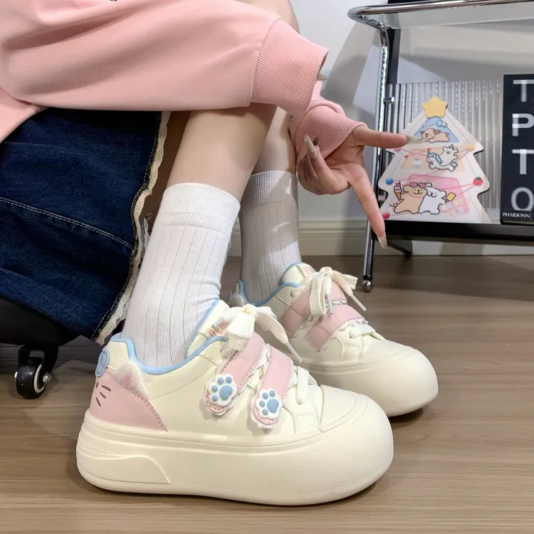 人本可爱大头鞋女2025新款冬季面包鞋厚底显高女鞋子百搭小白鞋女