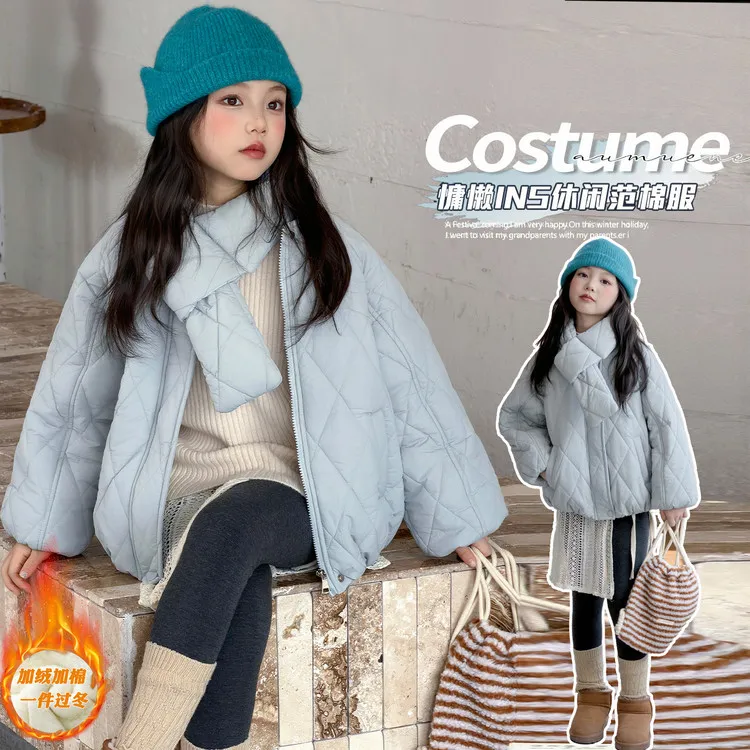女童棉衣派克服2025新款初中生女孩洋气冬季大童加厚棉服棉袄外套