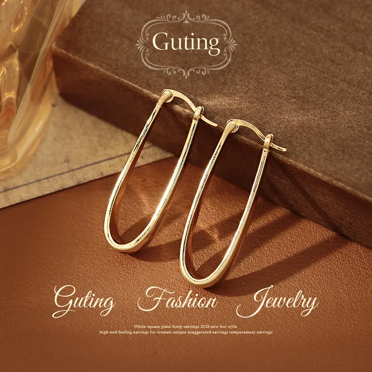 铜合金耳饰 22462U型耳圈耳扣女耳钉方圆脸耳饰高级感耳环秋冬