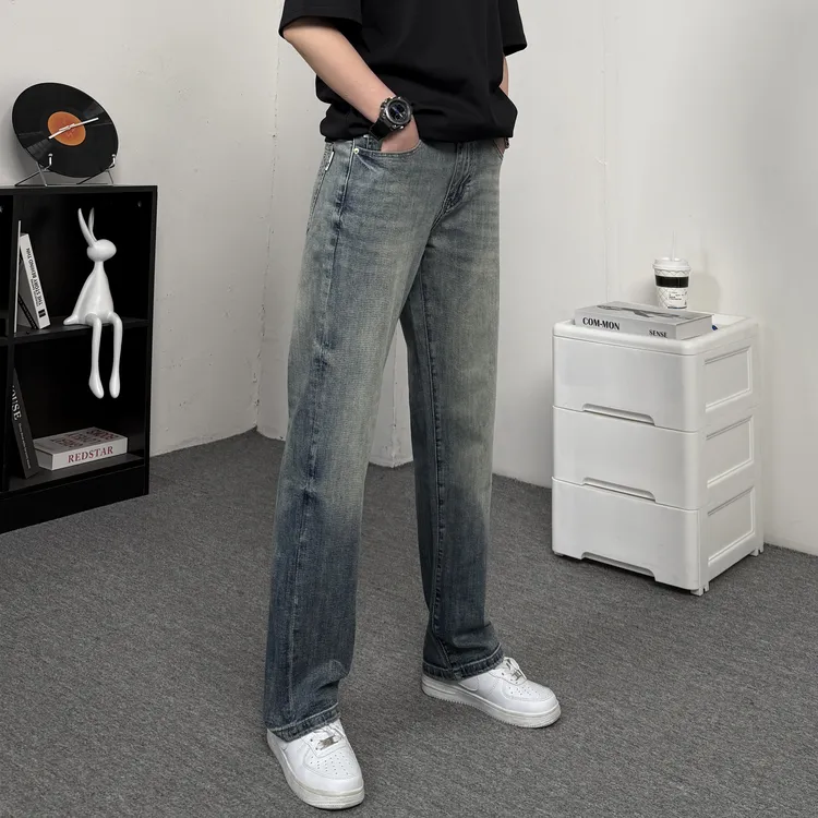 木川02微弹宽松直筒男士水洗百搭裤子复古牛仔裤潮流休闲窄版男款