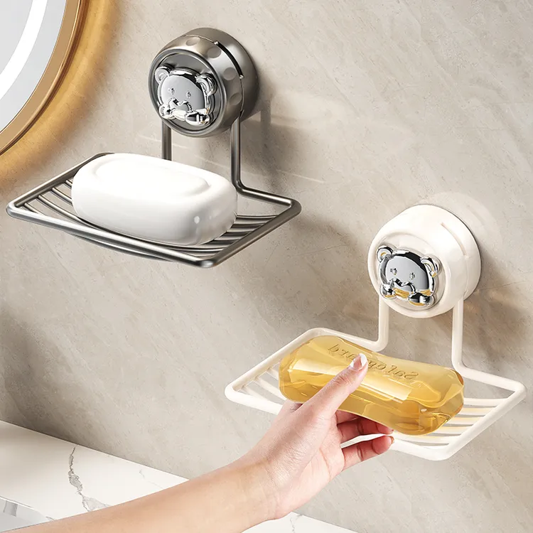 浴室吸盘肥皂盒收纳架壁挂式免打孔卫生间香皂盒子家用沥水肥皂架
