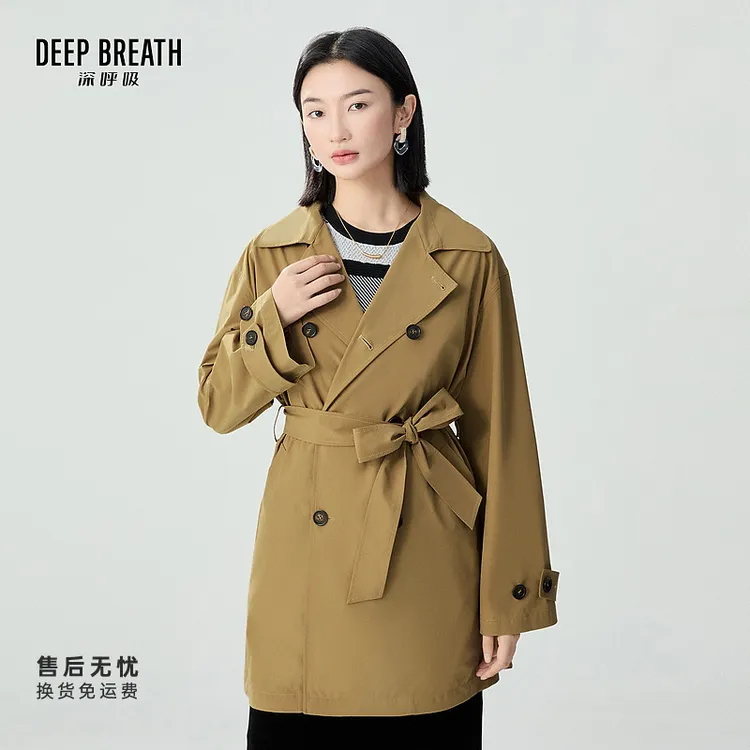 DEEP BREATH深呼吸女装新款中长款双排扣风衣【附腰带】A401148