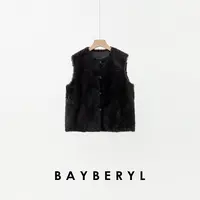 BAYBERYL老贝乌紫马甲直毛拉贡圆领单排扣无袖一体9PY5I1145-9/17