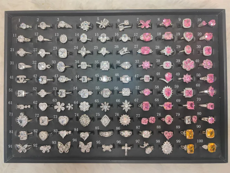 铜合金锆石戒指 1-50法式华丽镶嵌高品质重工精致满彩轻奢克拉鸽