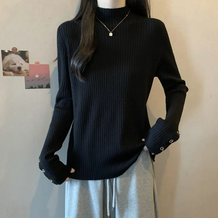 打底毛衣女内搭秋冬半高领针织衫宽松显瘦遮肚子胖mm大码洋气上衣
