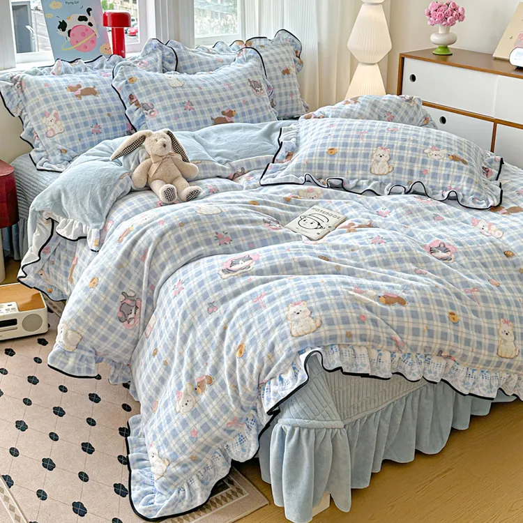 加厚冬季A类牛奶绒床盖四件套双面绒保暖被套防滑床盖被床品套件