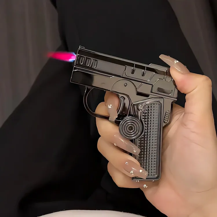 创意多功能金属折叠枪双形态解压指尖陀螺打火机充气防风送男友潮