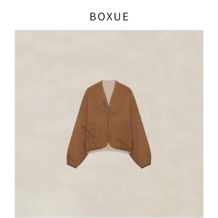 BOXUE‘’落杏‘’2025秋季进口羊绒拼绵羊皮革轻奢 外套#250724W3077