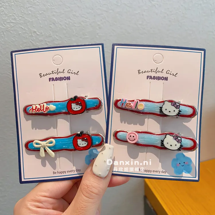 儿童卡通kt猫撞色发夹女童高级感刘海夹可爱侧边发卡新款女孩发饰