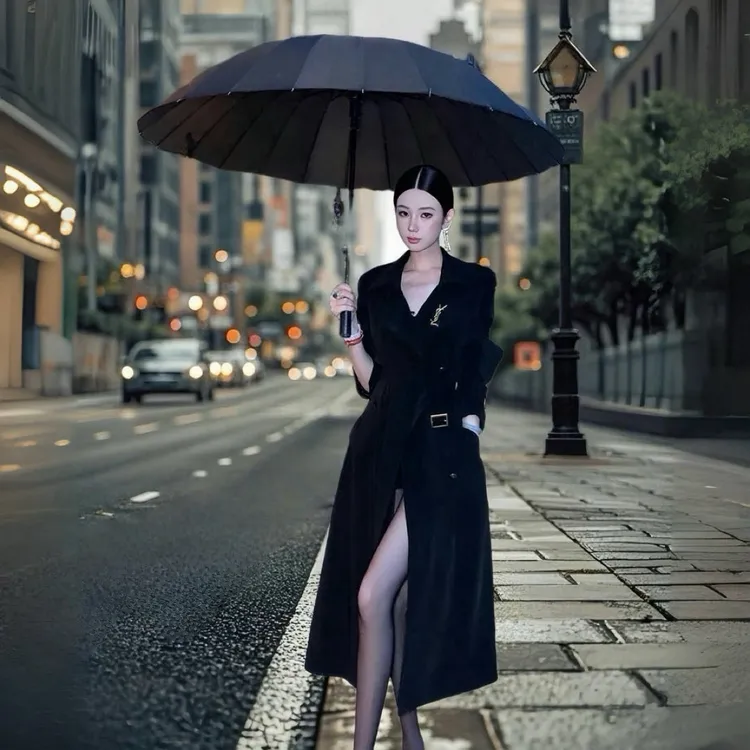 冷艳禁区高级感时尚黑色中长款修身显瘦风衣外套女百搭春秋新款