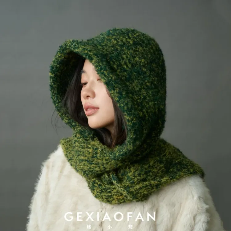 格小梵 ·扎染巴拉克拉法帽秋冬保暖护耳帽子围巾一体针织毛线帽女