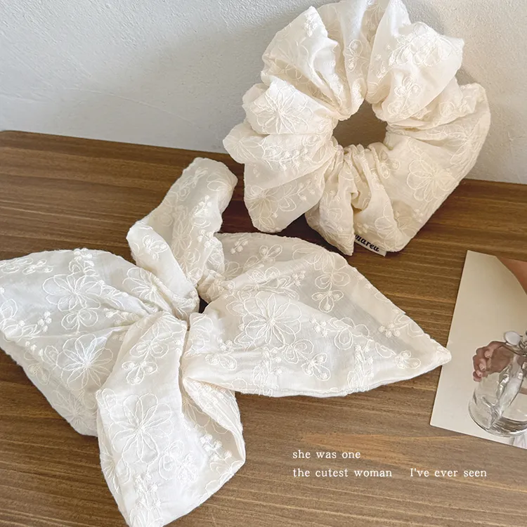 韩系奶白色印花方巾大肠发圈女2025新款甜美头圈发绳丸子头发饰品