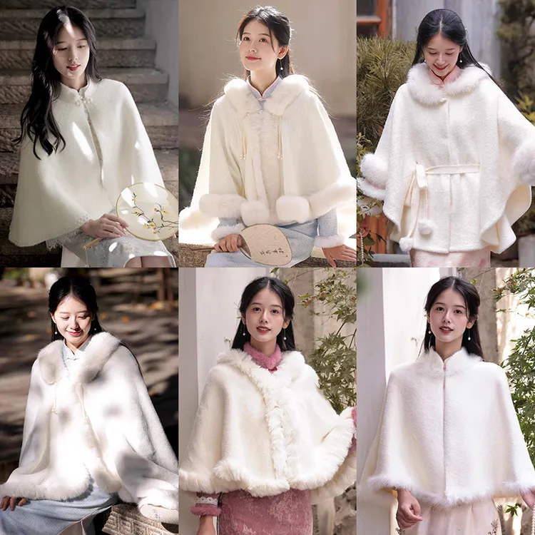 2024新款秋冬百搭披肩复古斗篷配婚纱礼服旗袍的中式婚服外搭围巾