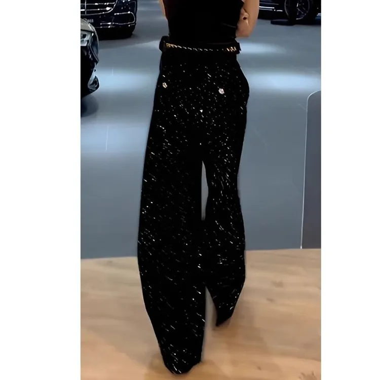 2026爆款秋冬新款直筒裤垂感高级感黑色裤子高腰显瘦亮片阔腿裤女