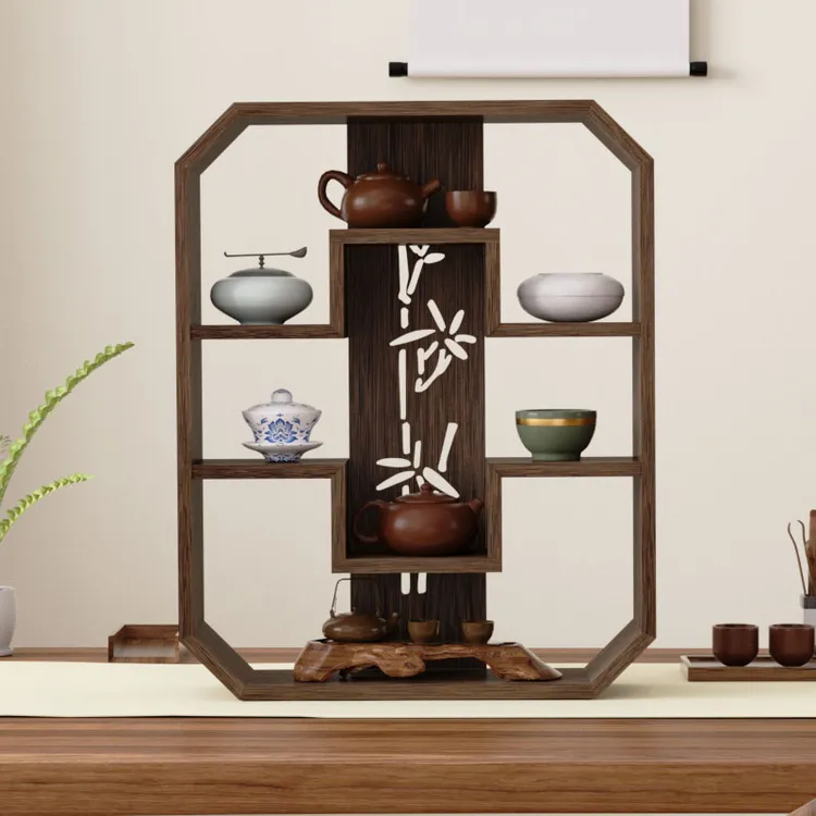 博古架简约多宝阁厂家直销古董架实木中式壁挂式上墙茶壶展示架