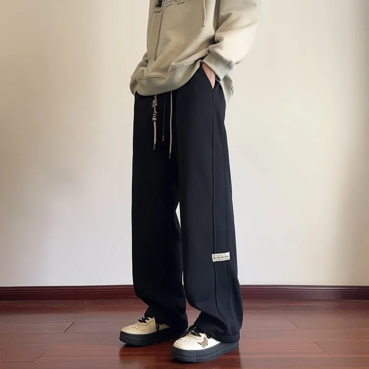 切入点秋季新款抽绳休闲裤垂感阔腿裤子宽松大码直筒百搭运动