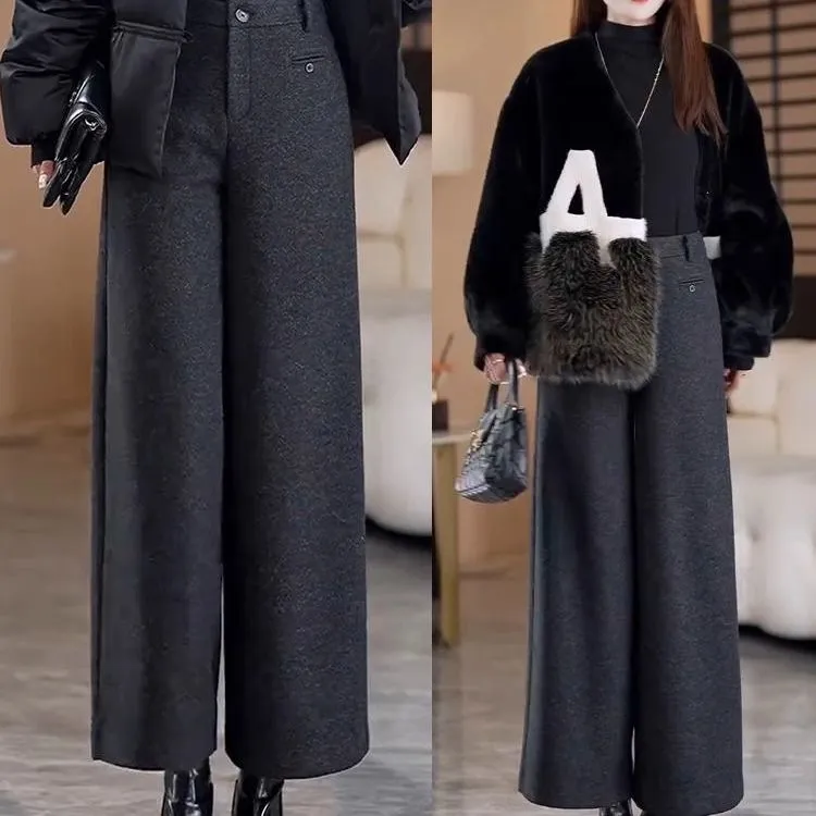 九分阔腿裤秋冬高腰直筒裤长裤休闲裤短裤宽松时尚松紧腰百搭针织